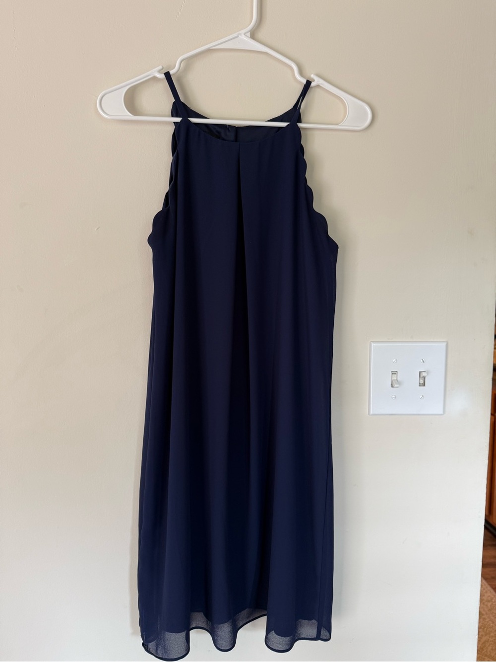 BCX Navy Scallop-Edge Midi Halter Dress